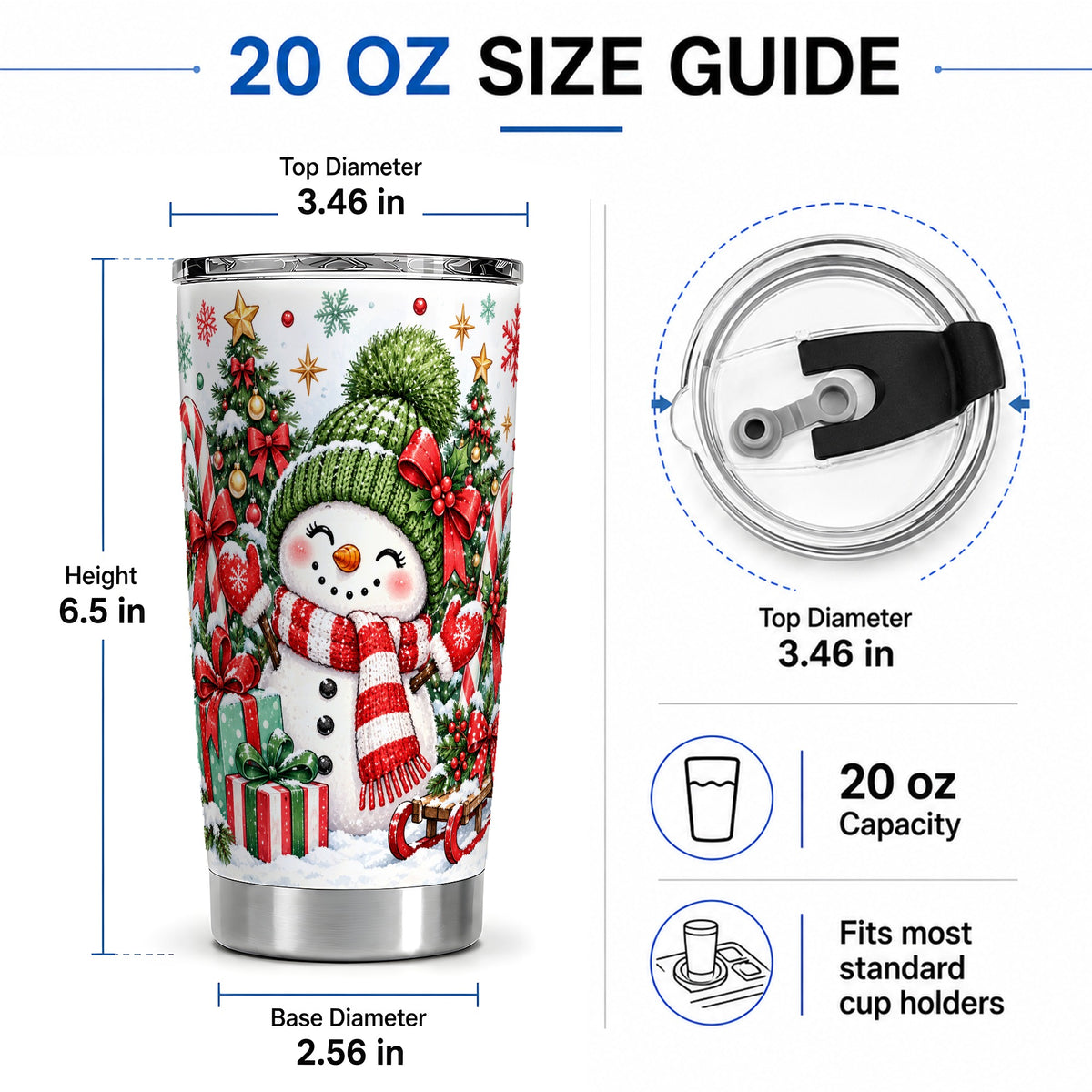 #pl[20oz|Steel] Christmas Snowman 20oz Tumbler with Candy Cane Holiday Artwork