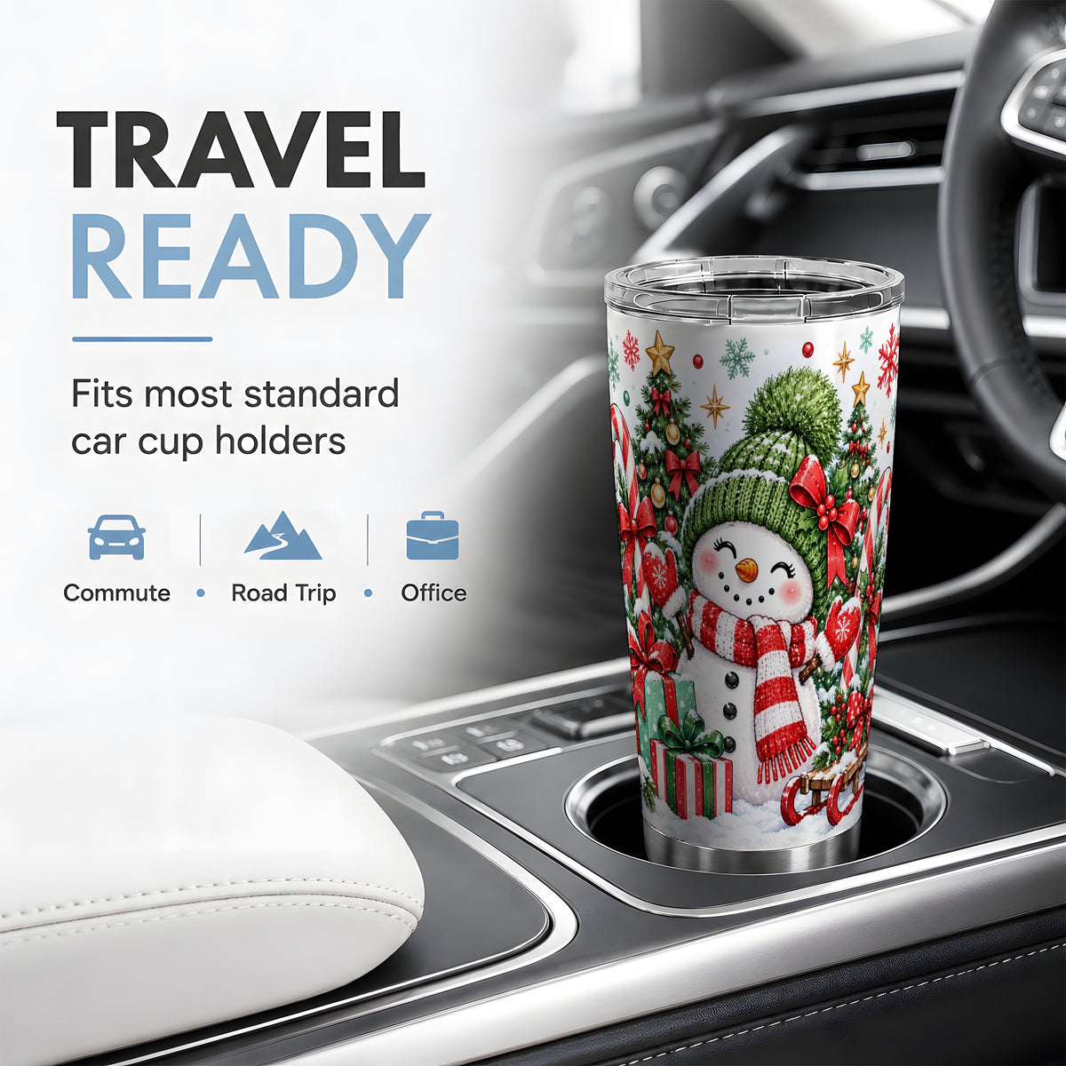 Christmas Snowman 20oz Tumbler with Candy Cane Holiday Artwork