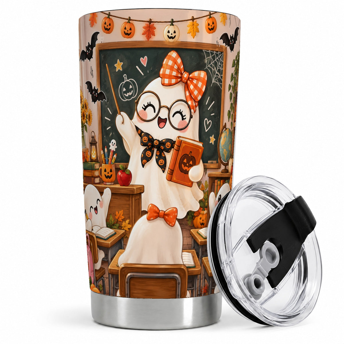 Halloween Ghost Teacher 20oz Tumbler with Classroom Artwork