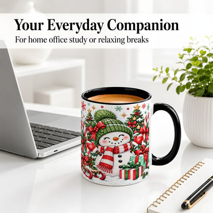 #pl[11oz|Black] Christmas Snowman Ceramic Mug with Candy Cane Holiday Artwork