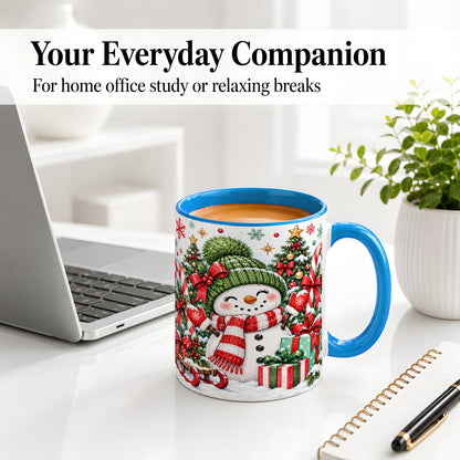#pl[11oz|Blue] Christmas Snowman Ceramic Mug with Candy Cane Holiday Artwork