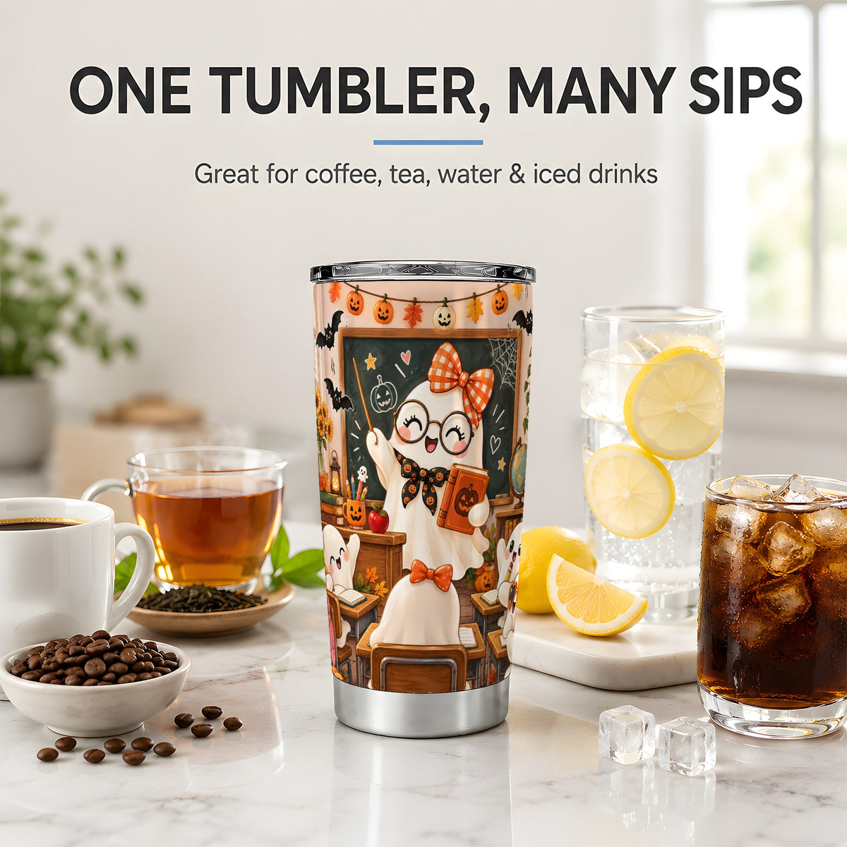 Halloween Ghost Teacher 20oz Tumbler with Classroom Artwork