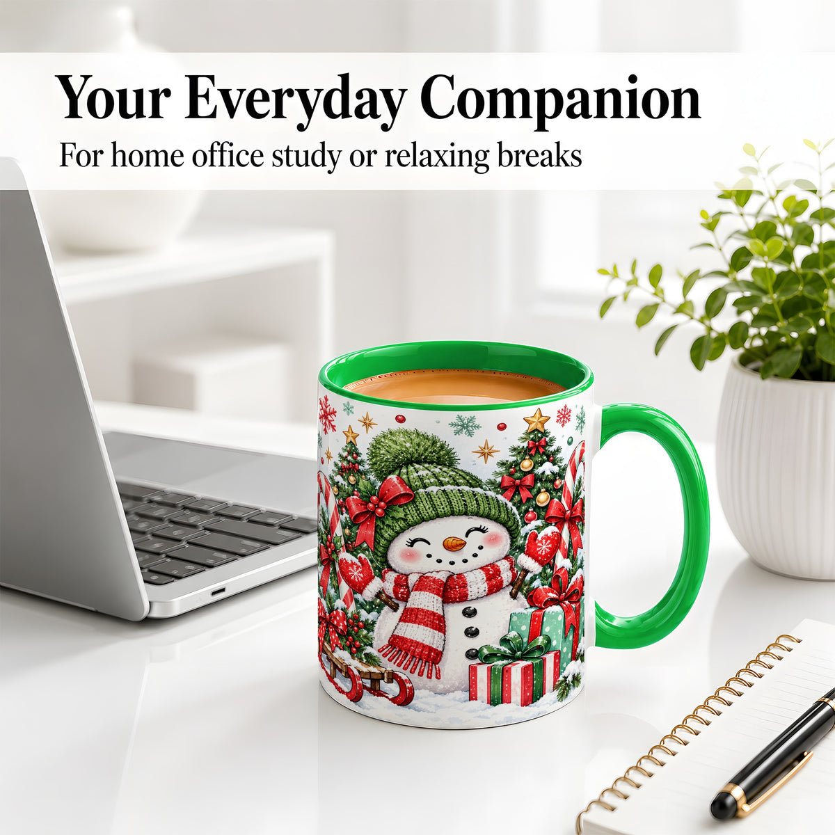 #pl[11oz|Green] Christmas Snowman Ceramic Mug with Candy Cane Holiday Artwork