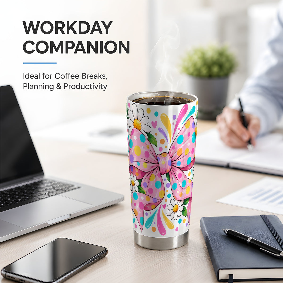 Daisy Polka Dot Bow 20oz Tumbler with Colorful Floral Artwork