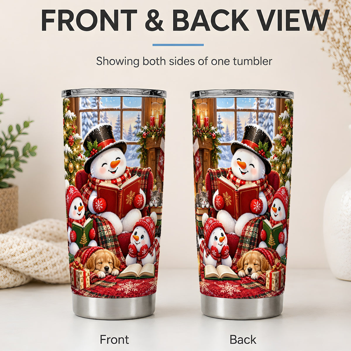 #pl[20oz|Steel] Christmas Snowman Reading 20oz Tumbler with Cozy Holiday Artwork