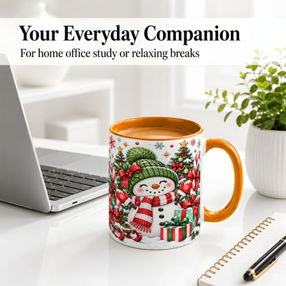 #pl[11oz|Orange] Christmas Snowman Ceramic Mug with Candy Cane Holiday Artwork