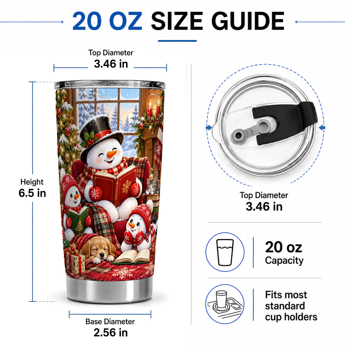 #pl[20oz|Steel] Christmas Snowman Reading 20oz Tumbler with Cozy Holiday Artwork