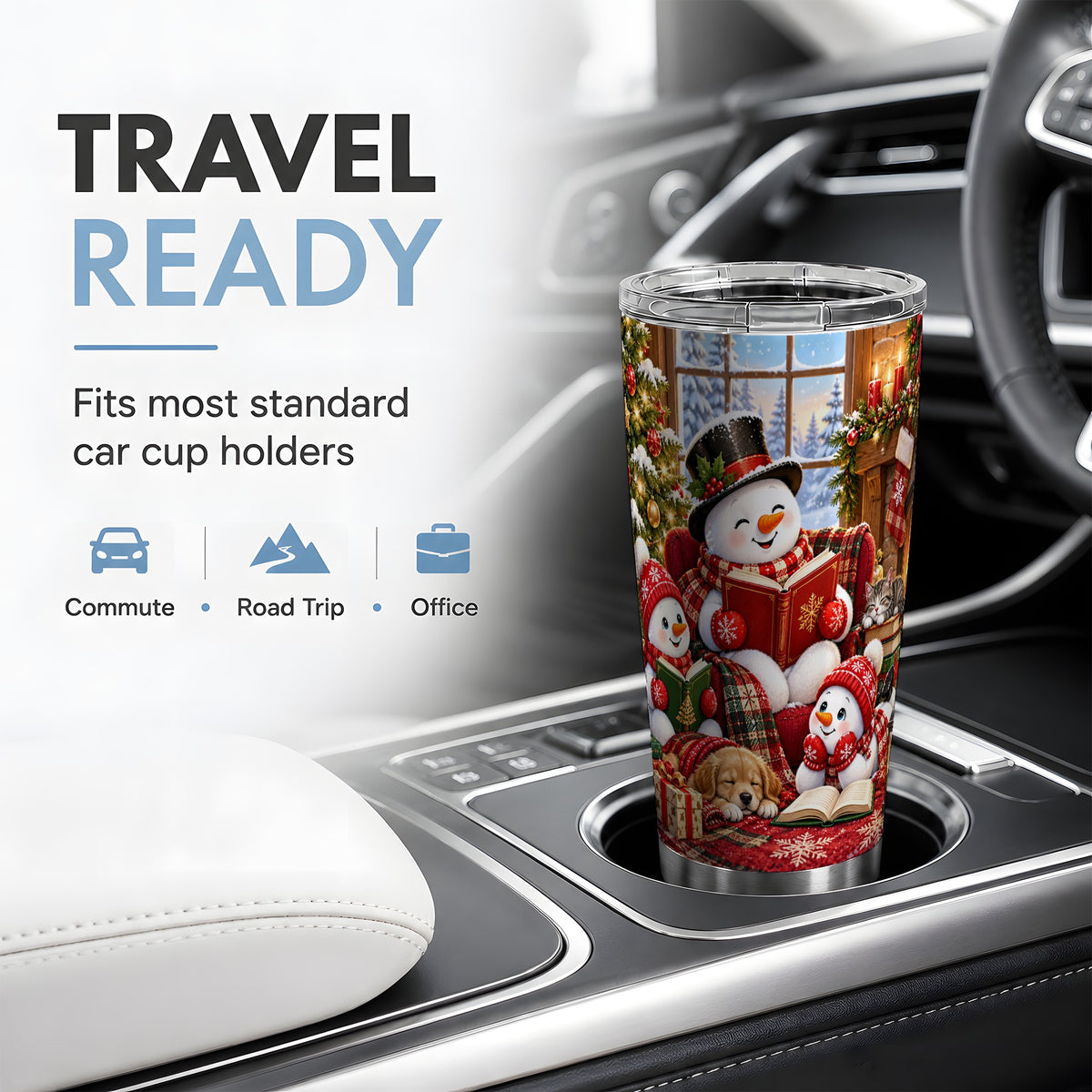 Christmas Snowman Reading 20oz Tumbler with Cozy Holiday Artwork