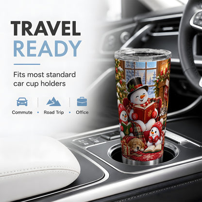 Christmas Snowman Reading 20oz Tumbler with Cozy Holiday Artwork