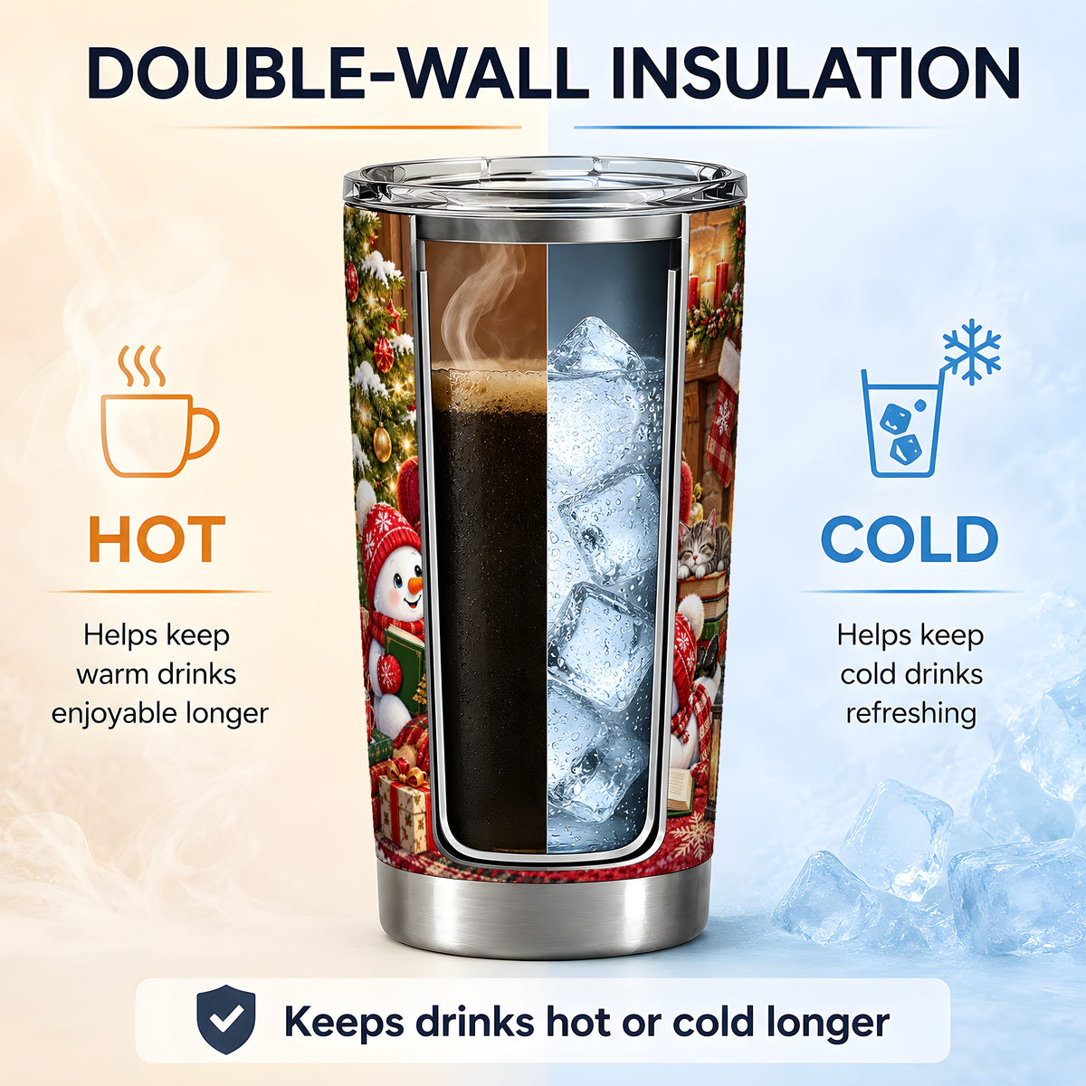 Christmas Snowman Reading 20oz Tumbler with Cozy Holiday Artwork