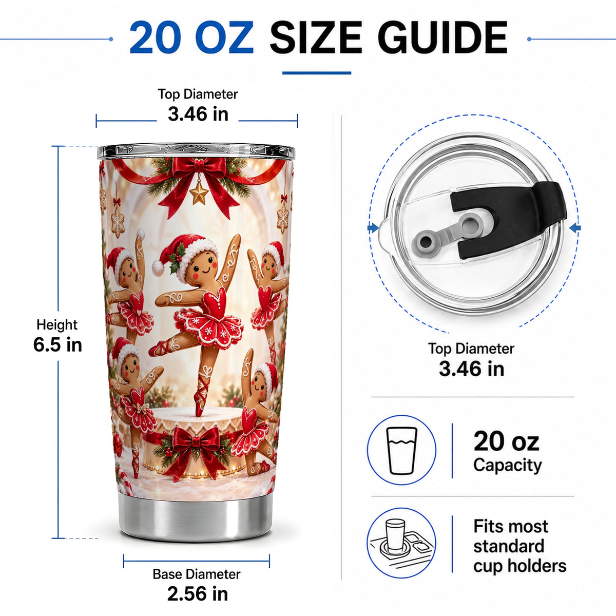 #pl[20oz|Steel] Gingerbread Ballerina Christmas 20oz Tumbler with Holiday Artwork