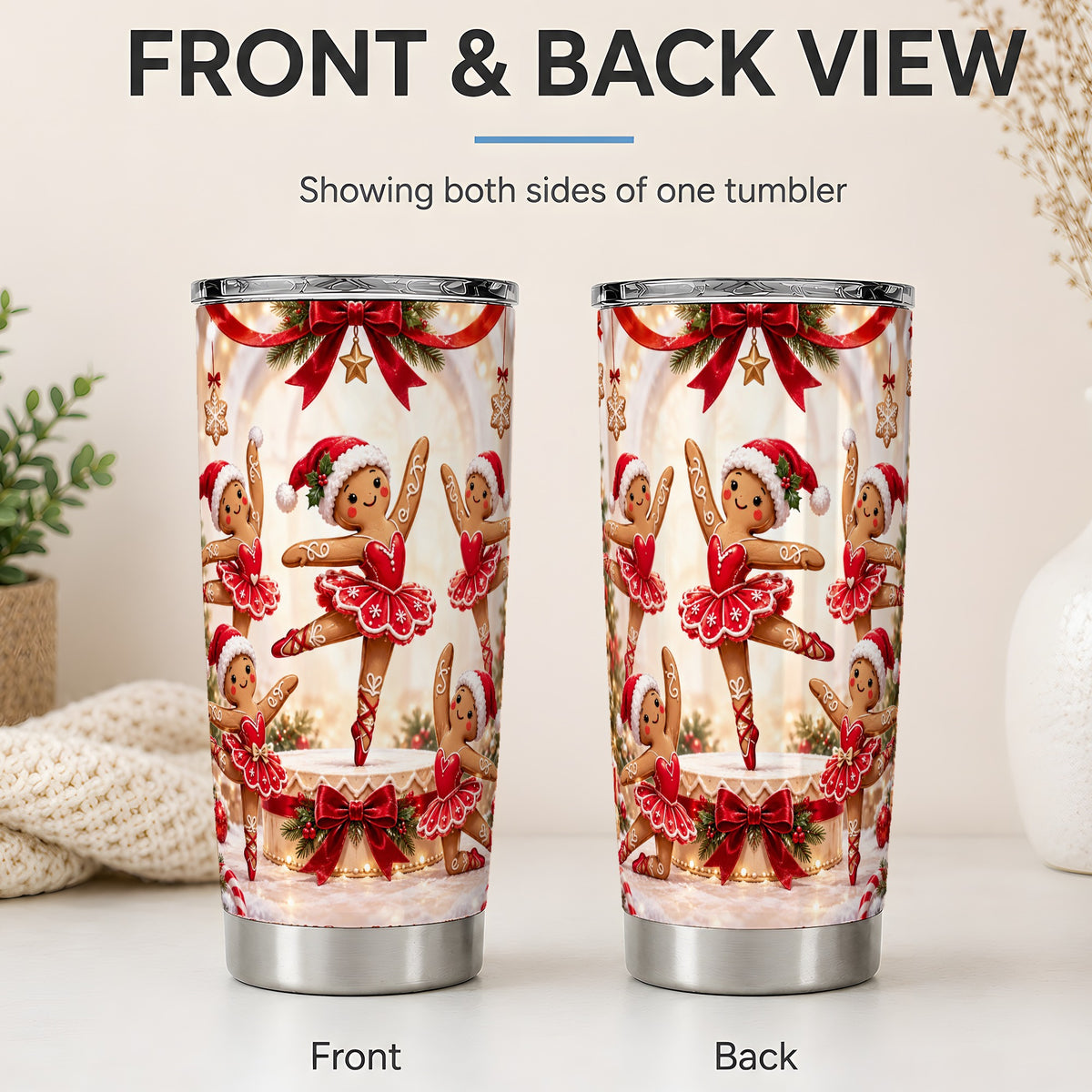 #pl[20oz|Steel] Gingerbread Ballerina Christmas 20oz Tumbler with Holiday Artwork