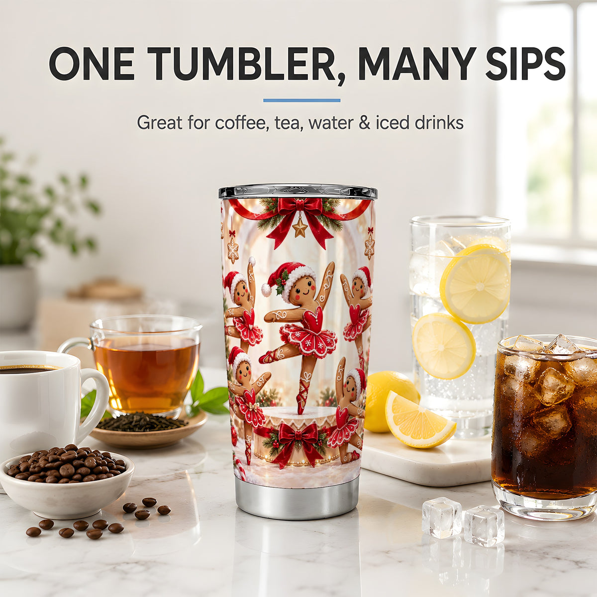 Gingerbread Ballerina Christmas 20oz Tumbler with Holiday Artwork