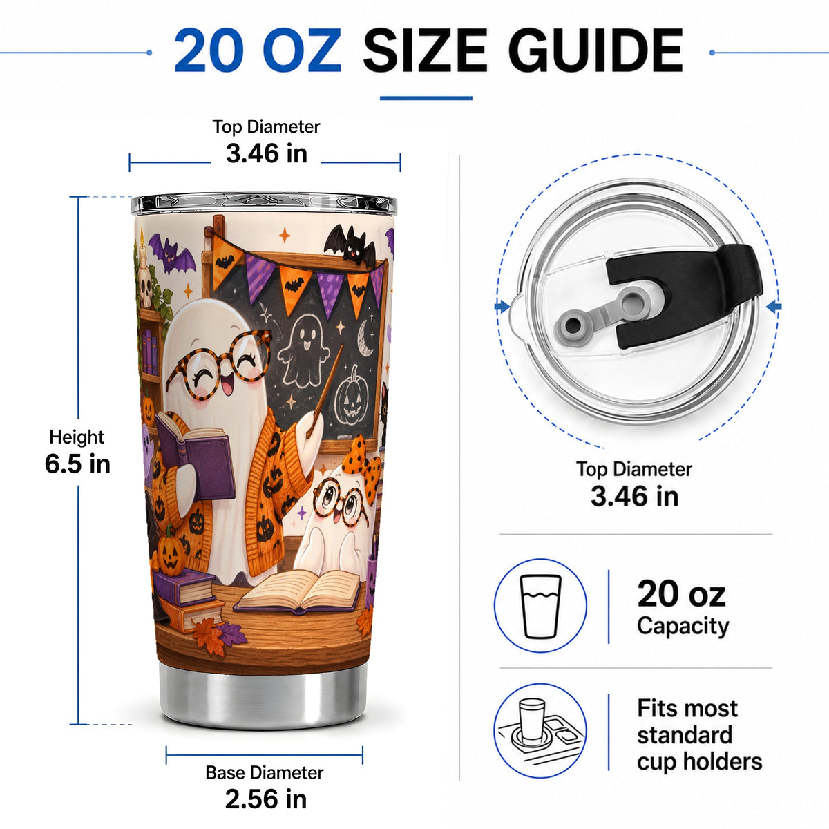 #pl[20oz|Steel] Halloween Ghost Classroom 20oz Tumbler with Teacher Artwork