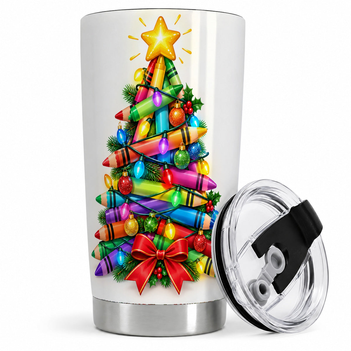 Christmas Crayon Tree 20oz Tumbler, Stainless Steel Drinkware for Teachers