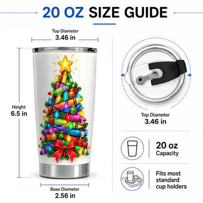 #pl[20oz|Steel] Christmas Crayon Tree 20oz Tumbler, Stainless Steel Drinkware for Teachers