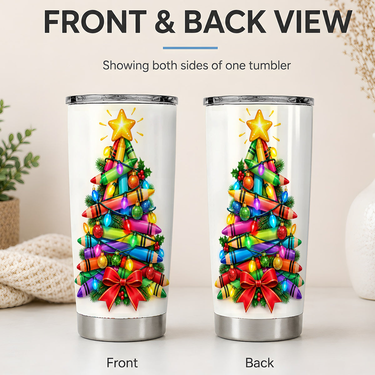 #pl[20oz|Steel] Christmas Crayon Tree 20oz Tumbler, Stainless Steel Drinkware for Teachers