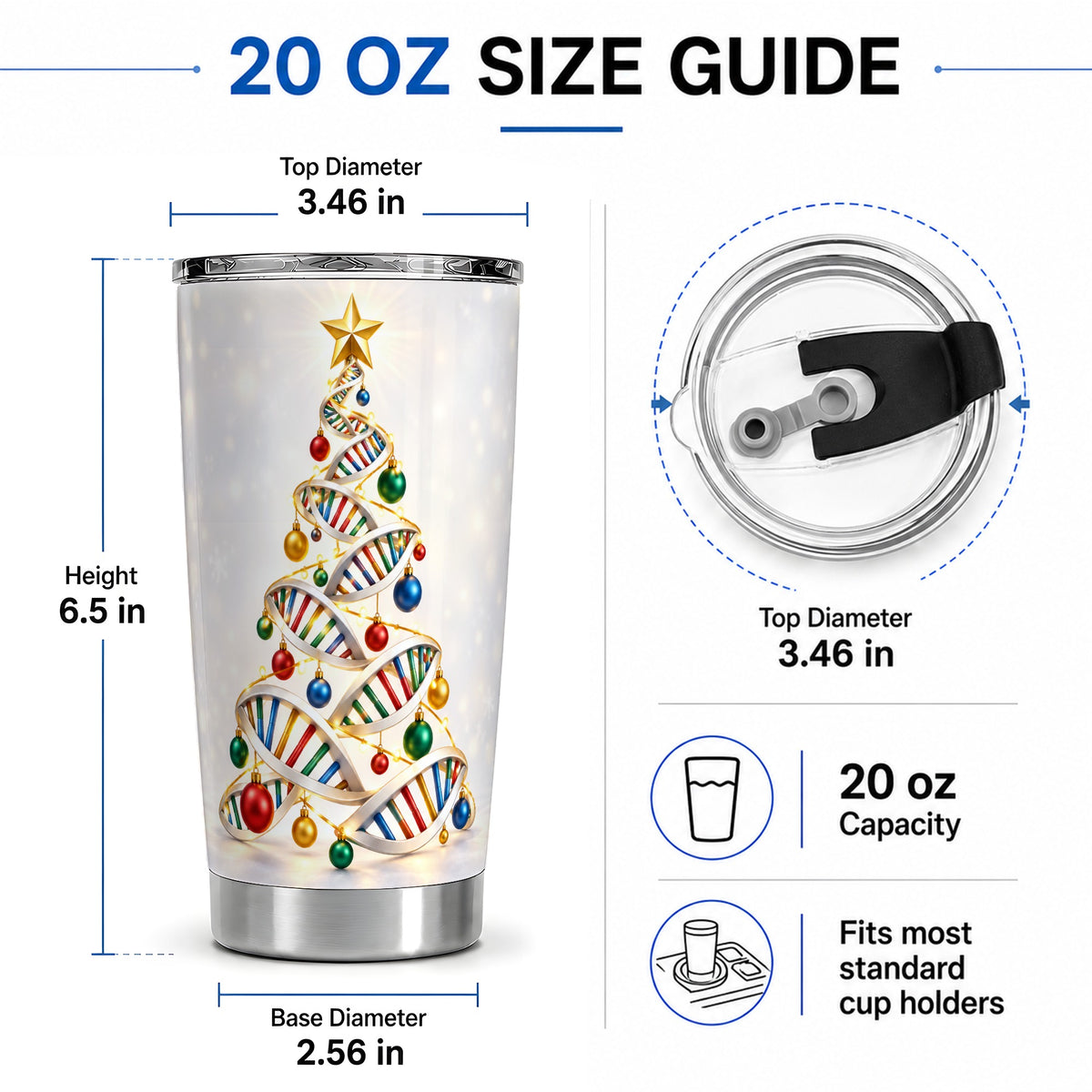 #pl[20oz|Steel] DNA Christmas Tree 20oz Tumbler, Stainless Steel for Science Lovers