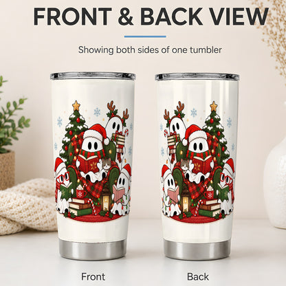 #pl[20oz|Steel] Christmas Reading Ghosts 20oz Tumbler, Stainless Steel for Book Lovers