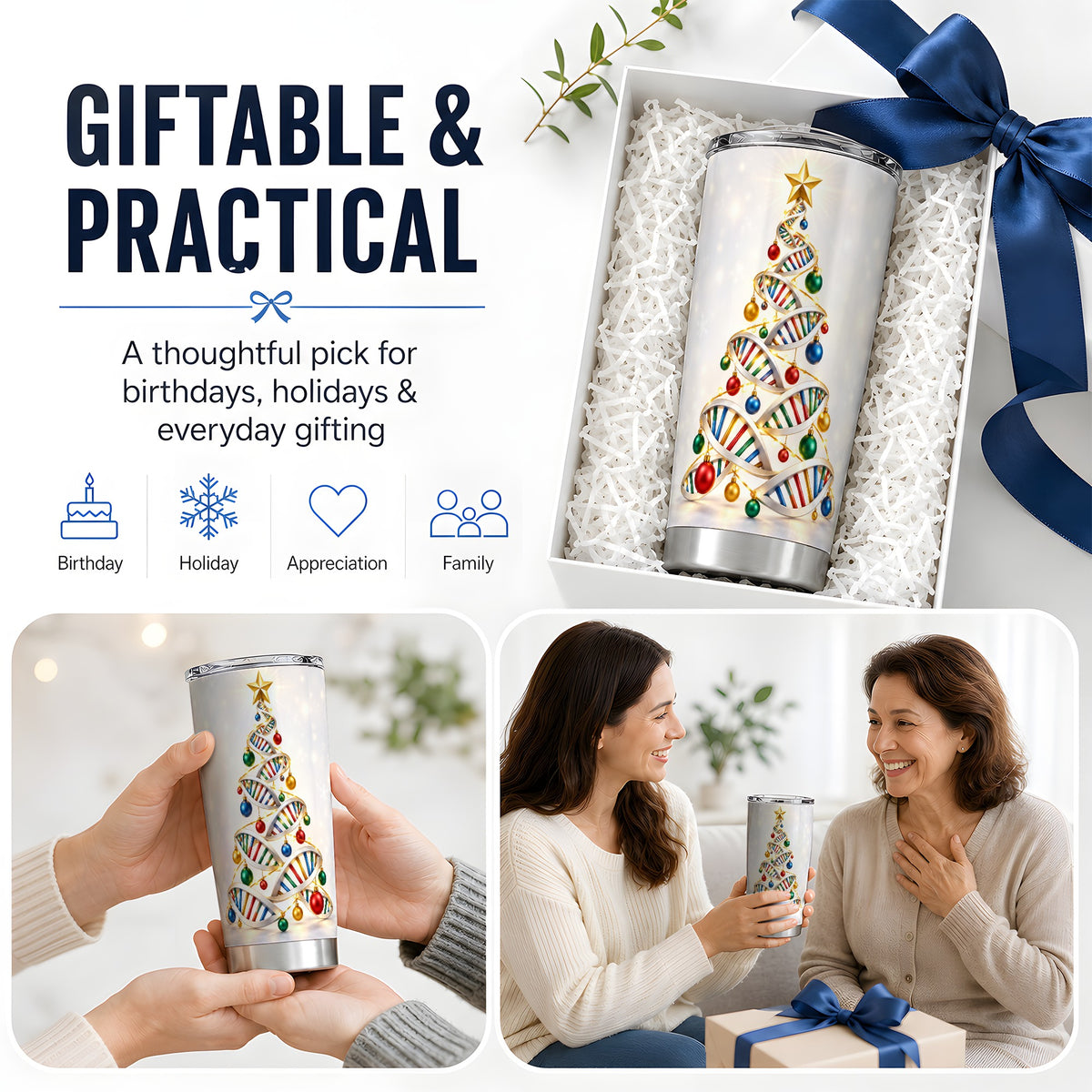 DNA Christmas Tree 20oz Tumbler, Stainless Steel for Science Lovers