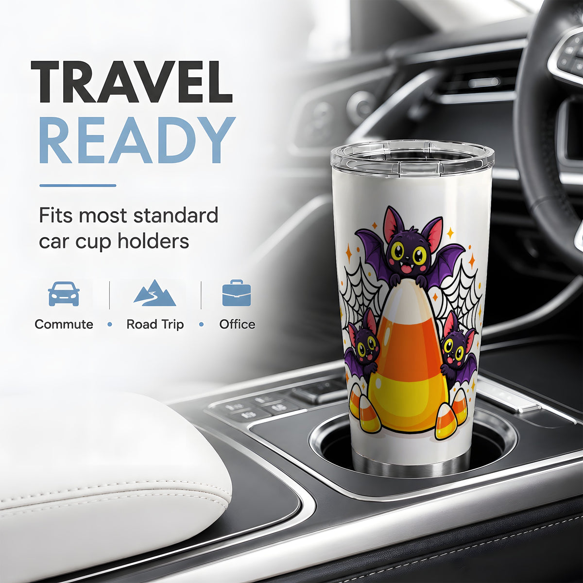 Halloween Bat Candy Corn 20oz Tumbler, Stainless Steel Drinkware