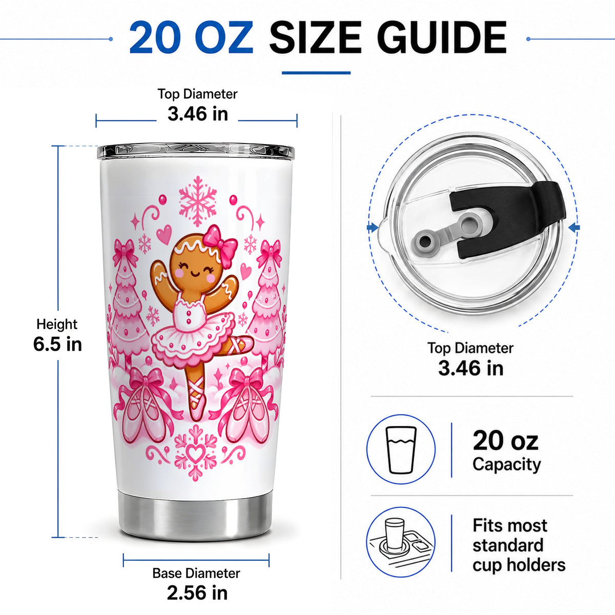 #pl[20oz|Steel] Gingerbread Ballerina Christmas 20oz Tumbler for Ballet Lovers