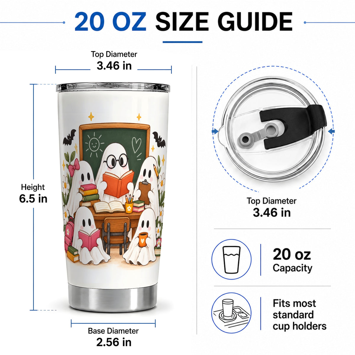 #pl[20oz|Steel] Halloween Teacher Ghosts 20oz Tumbler, Stainless Steel for Teachers