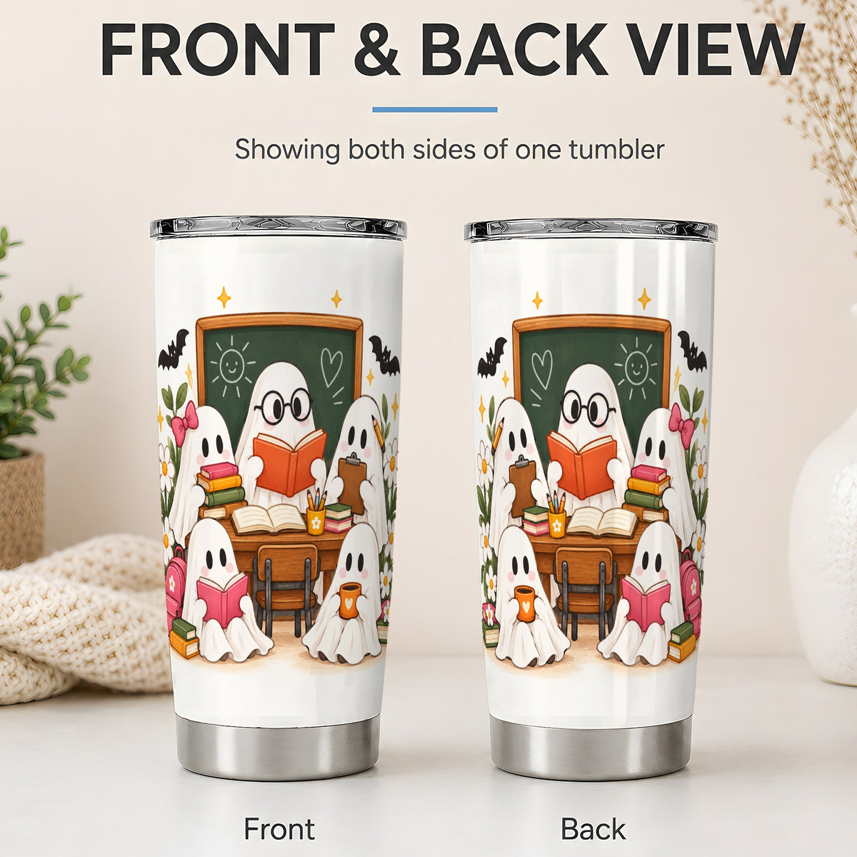 #pl[20oz|Steel] Halloween Teacher Ghosts 20oz Tumbler, Stainless Steel for Teachers