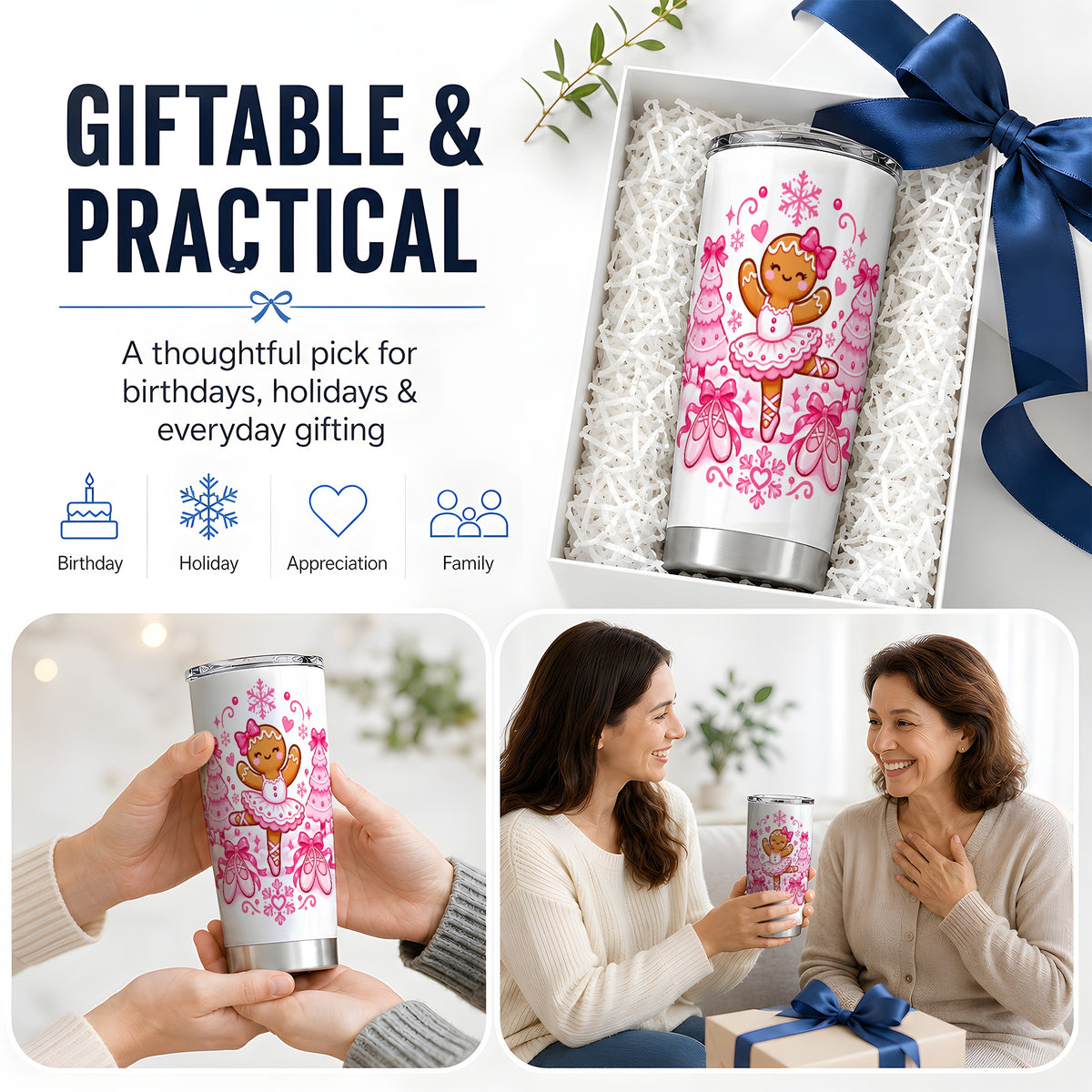 Gingerbread Ballerina Christmas 20oz Tumbler for Ballet Lovers