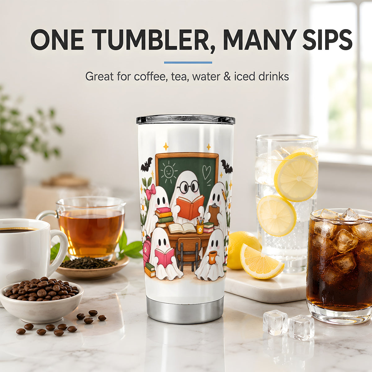 Halloween Teacher Ghosts 20oz Tumbler, Stainless Steel for Teachers