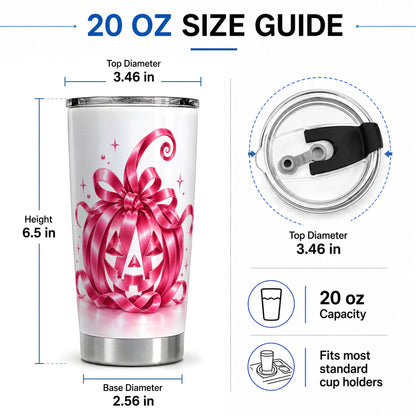 #pl[20oz|Steel] Pink Bow Halloween Pumpkin 20oz Tumbler, Stainless Steel Drinkware