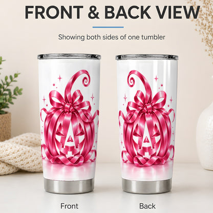 #pl[20oz|Steel] Pink Bow Halloween Pumpkin 20oz Tumbler, Stainless Steel Drinkware