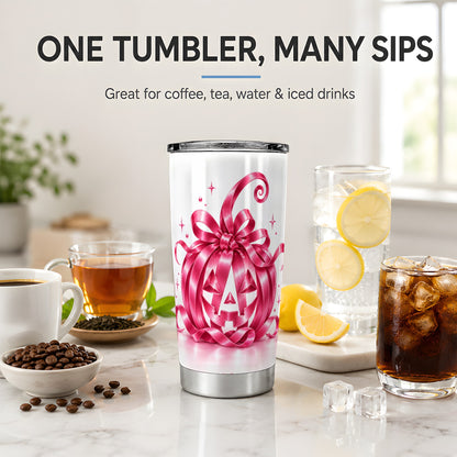 Pink Bow Halloween Pumpkin 20oz Tumbler, Stainless Steel Drinkware