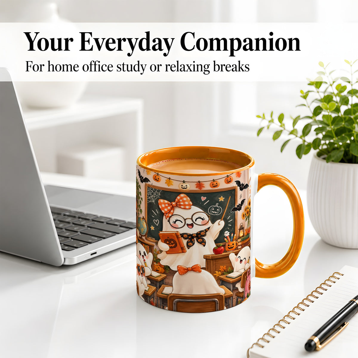 #pl[11oz|Orange] Halloween Ghost Teacher Ceramic Mug with Classroom Artwork