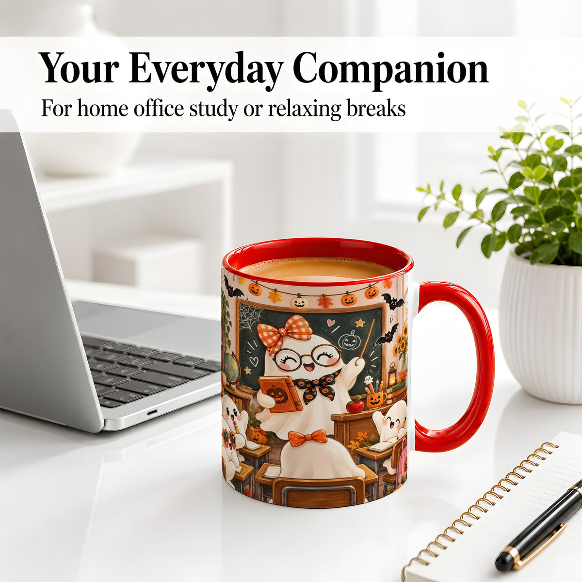 #pl[11oz|Red] Halloween Ghost Teacher Ceramic Mug with Classroom Artwork