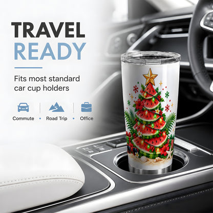 Tropical Watermelon Christmas 20oz Tumbler with Beach Artwork