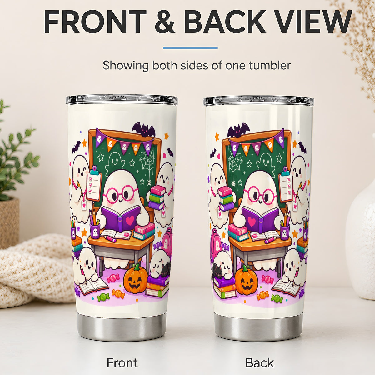 #pl[20oz|Steel] Cute Ghost School Halloween 20oz Tumbler for Teachers