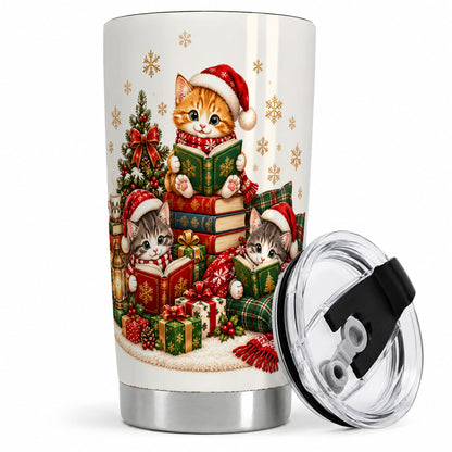 Christmas Cat Reading 20oz Tumbler for Cat Lovers