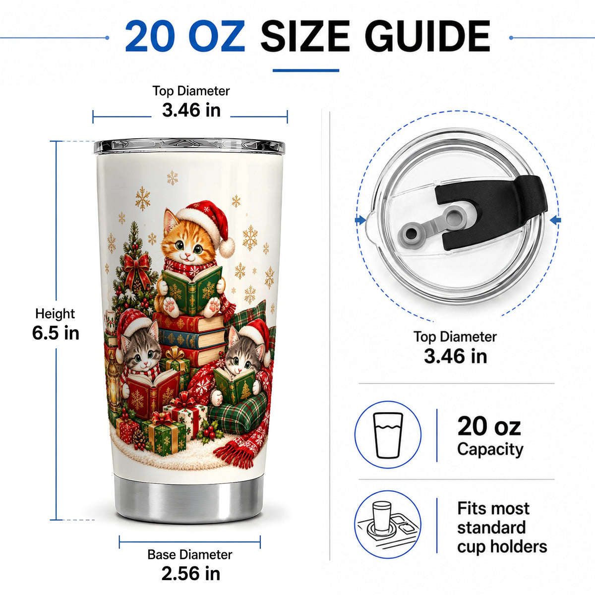 #pl[20oz|Steel] Christmas Cat Reading 20oz Tumbler for Cat Lovers