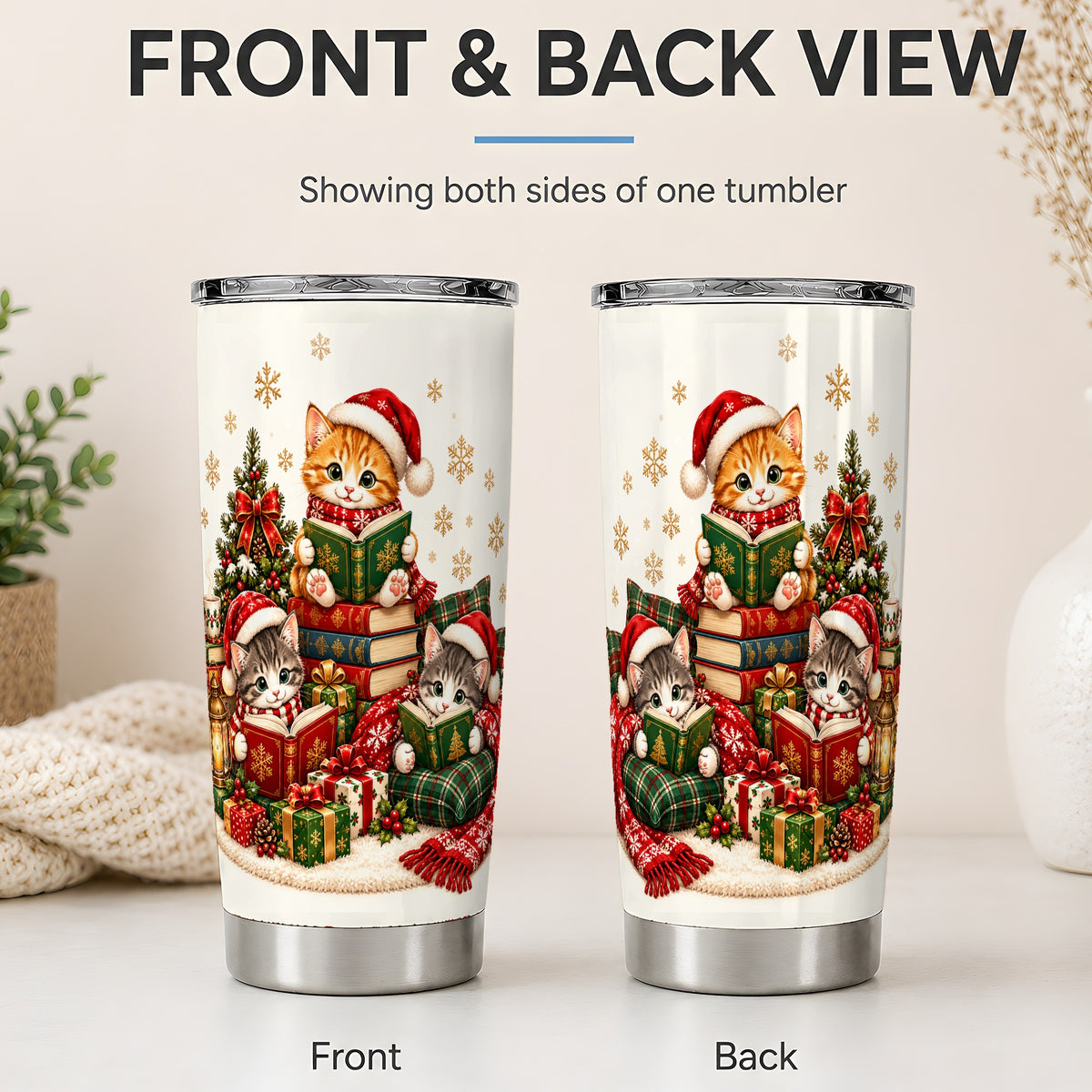 #pl[20oz|Steel] Christmas Cat Reading 20oz Tumbler for Cat Lovers