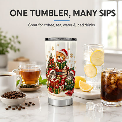 Christmas Cat Reading 20oz Tumbler for Cat Lovers