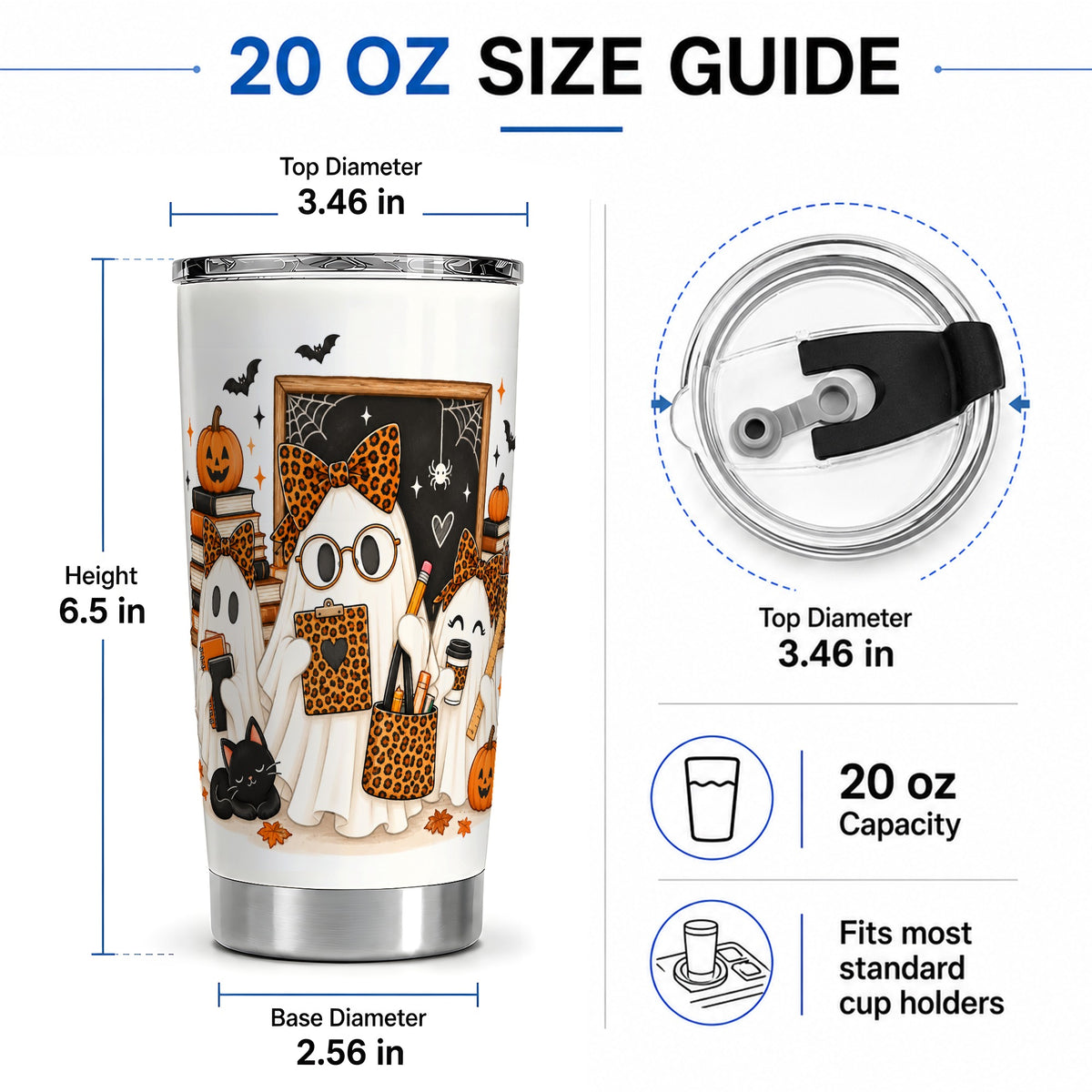 #pl[20oz|Steel] Leopard Ghost Teacher Halloween 20oz Tumbler