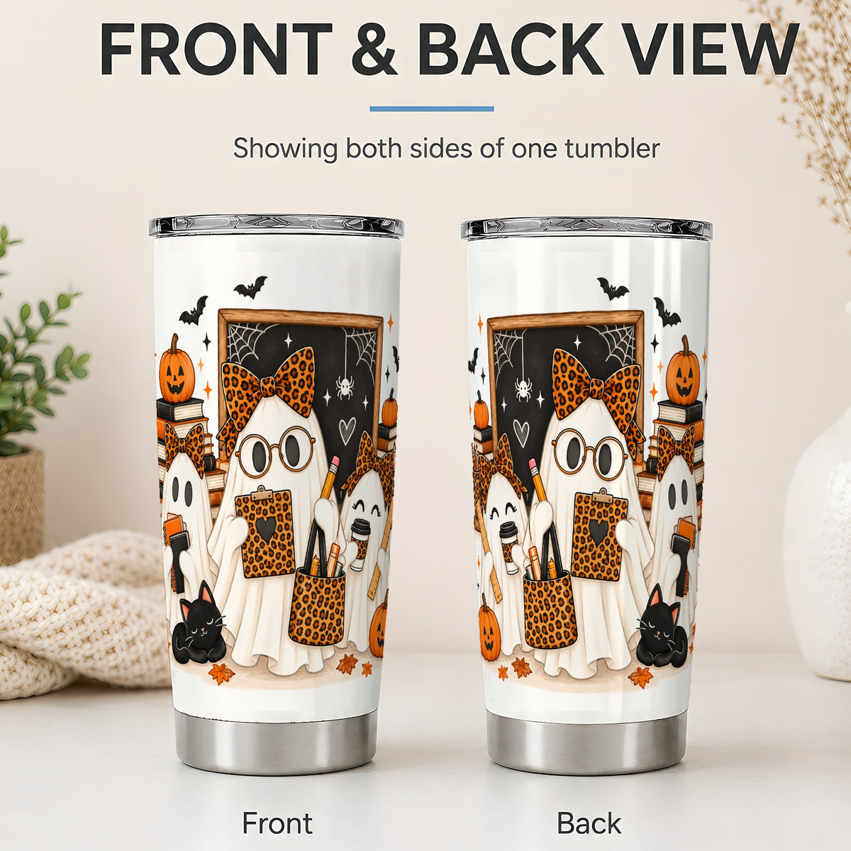 #pl[20oz|Steel] Leopard Ghost Teacher Halloween 20oz Tumbler