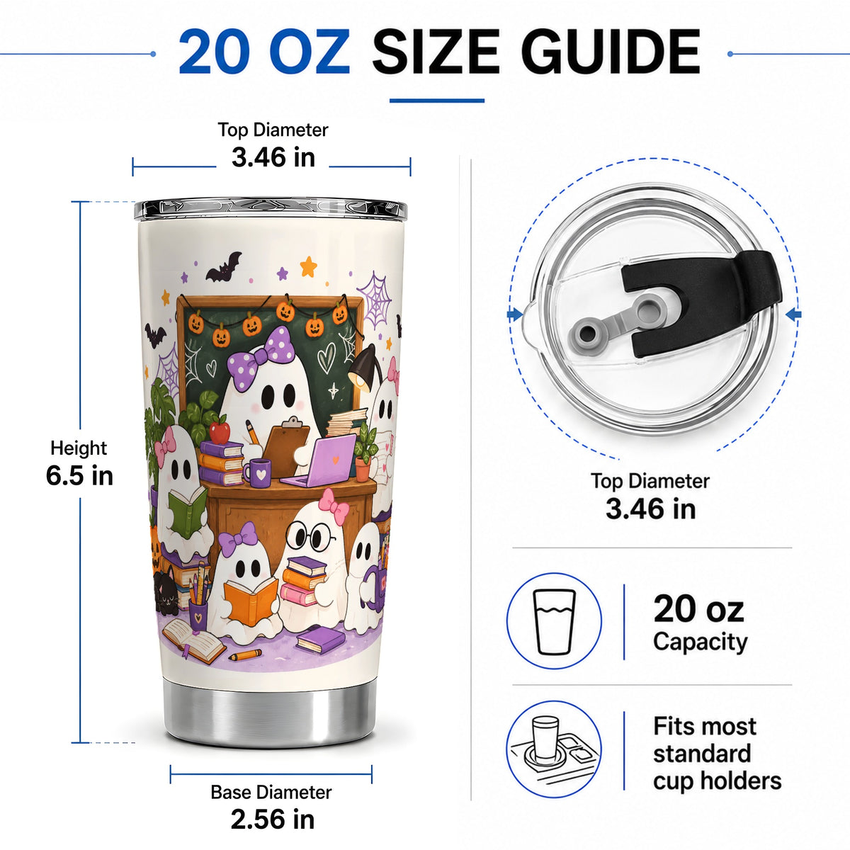 #pl[20oz|Steel] Cute Ghost Classroom Halloween 20oz Tumbler