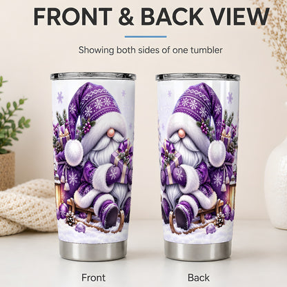 #pl[20oz|Steel] Purple Christmas Gnome 20oz Tumbler with Winter Artwork