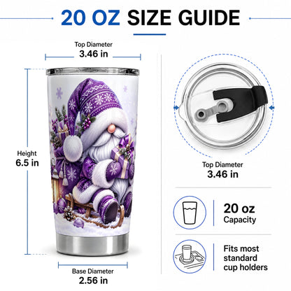 #pl[20oz|Steel] Purple Christmas Gnome 20oz Tumbler with Winter Artwork