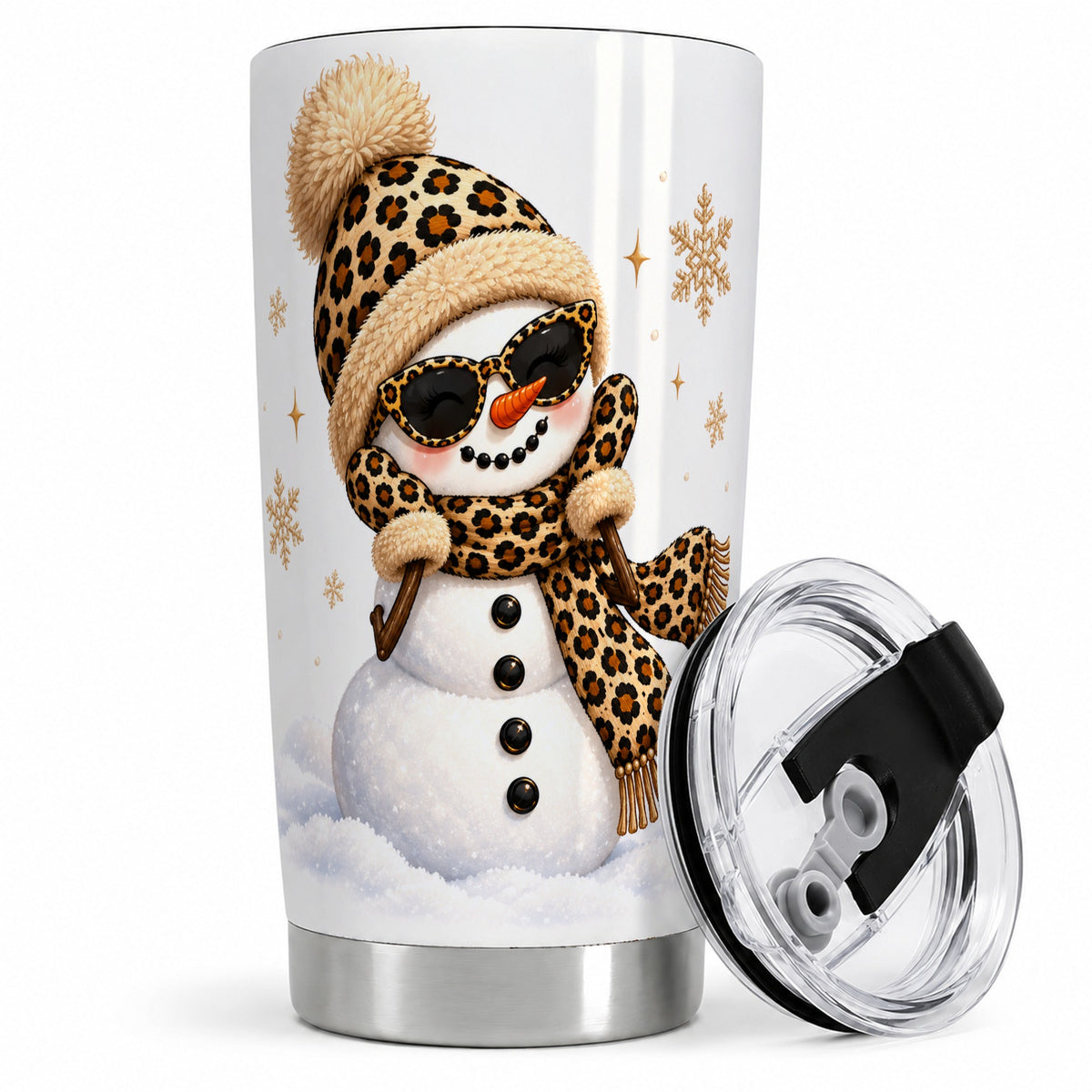Leopard Snowman Winter 20oz Tumbler with Animal Print Artwork
