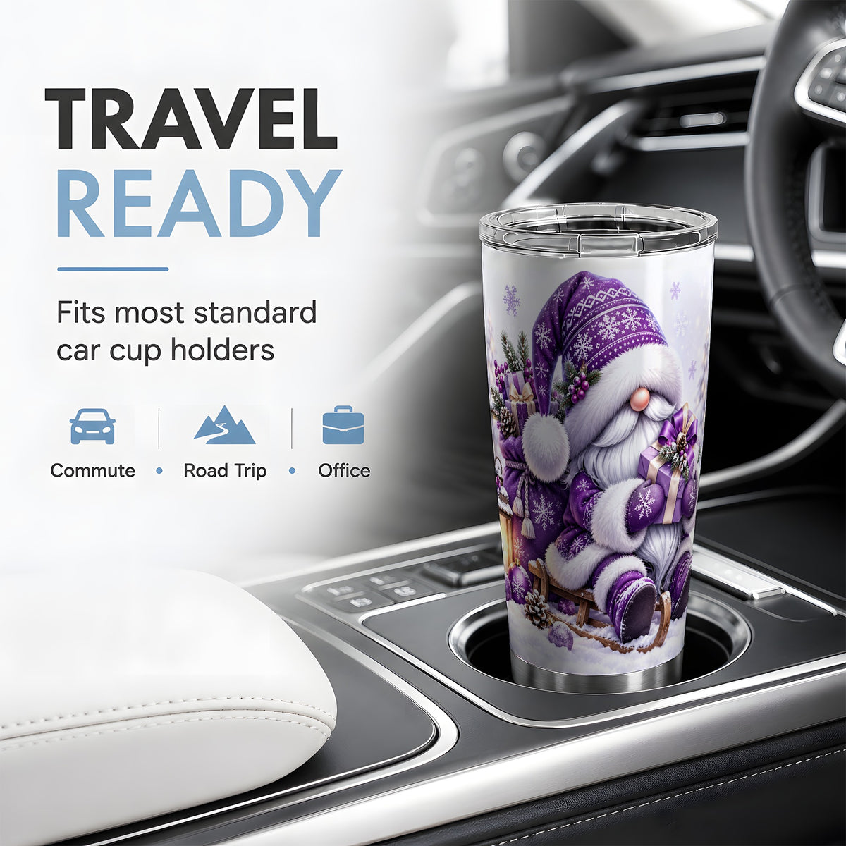 Purple Christmas Gnome 20oz Tumbler with Winter Artwork