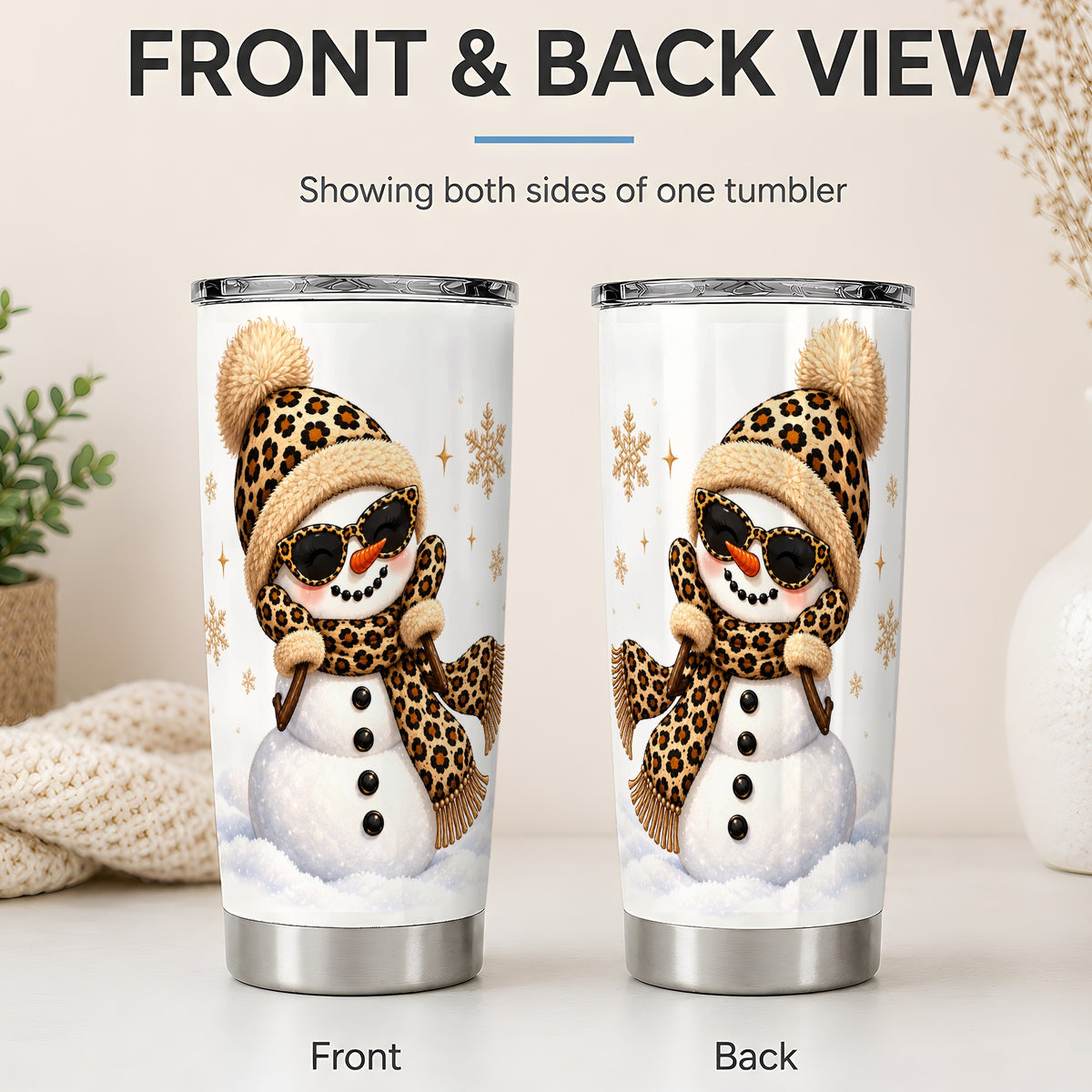 #pl[20oz|Steel] Leopard Snowman Winter 20oz Tumbler with Animal Print Artwork