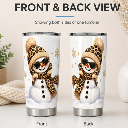#pl[20oz|Steel] Leopard Snowman Winter 20oz Tumbler with Animal Print Artwork
